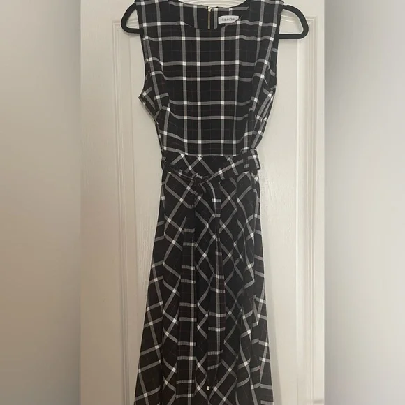 Calvin Klein Black White and Red Checkered Midi Dress - Picture 2 of 7